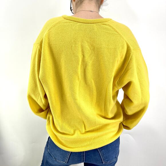 90s LYLE & SCOTT Yellow V-Neck 100% Wool Scottish Oversized Sweater - Picture 10 of 14